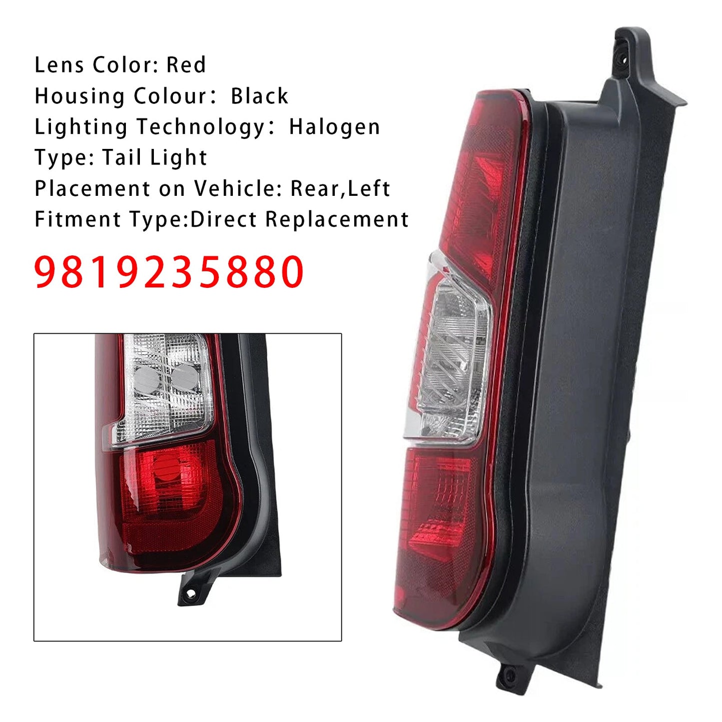 Fanale posteriore sinistro 9819235880 per Peugeot Partner 2018-2024