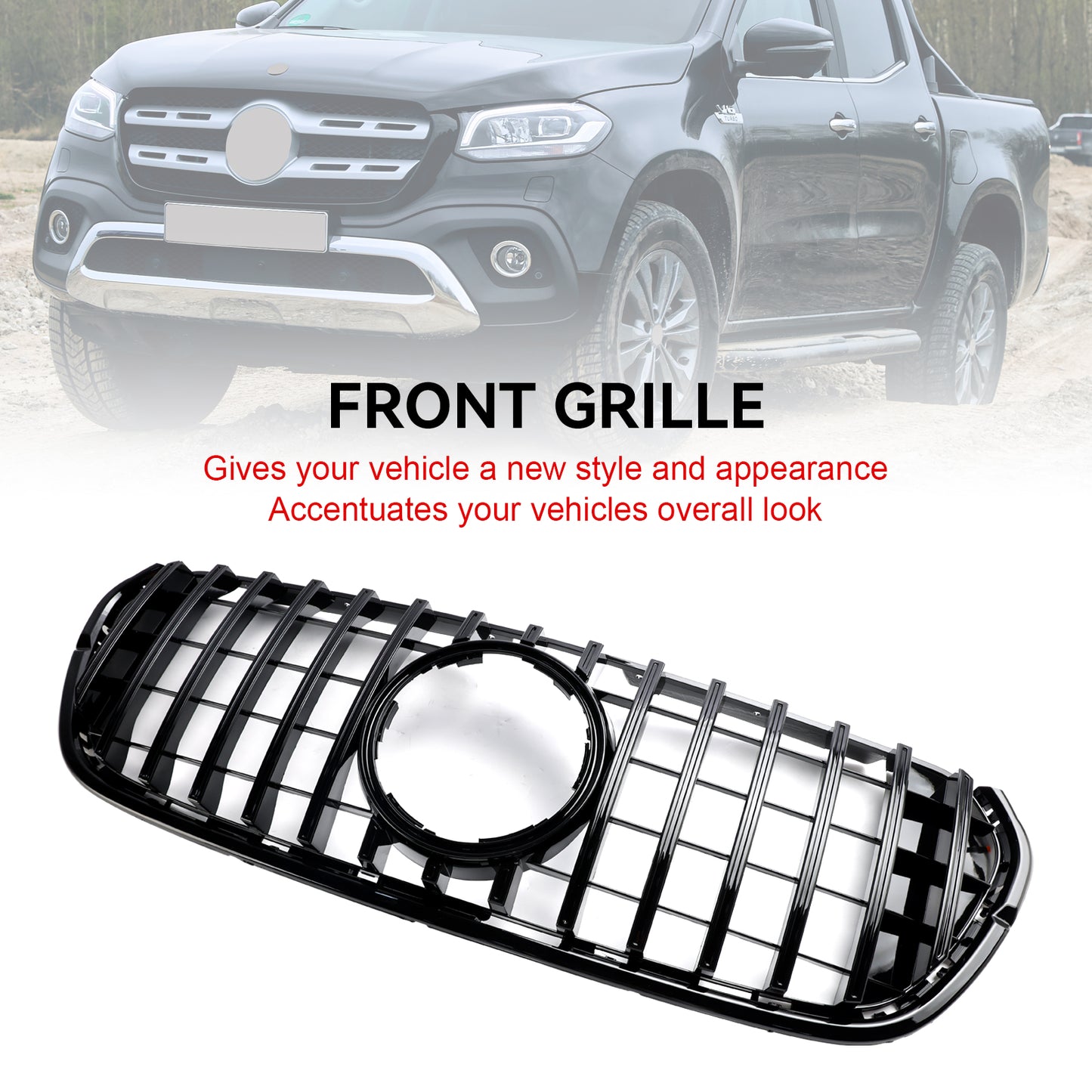 Per Mercedes Benz Classe X X470 2017-2019 Griglia paraurti anteriore nera