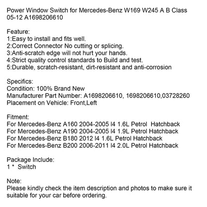 Interruttore alzacristalli elettrico principale per Mercedes-Benz W169 W245 1698206610