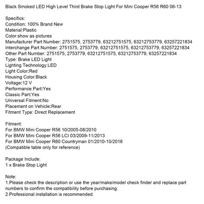Luce di stop posteriore nera fumé per Mini Cooper R56 R60 06-13