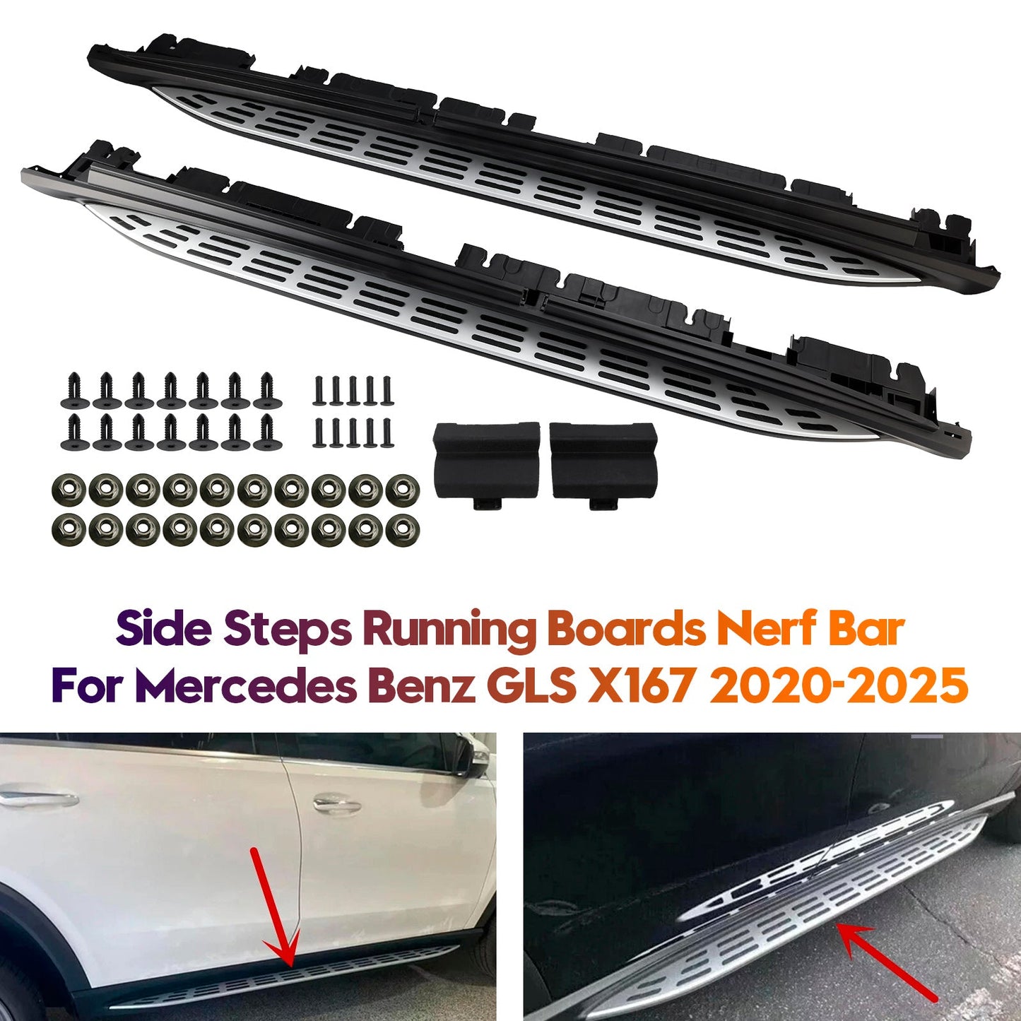 Pedane laterali Mercedes GLS X167 2020-2025, pedane laterali, barra di sicurezza per pedane laterali sinistra e destra