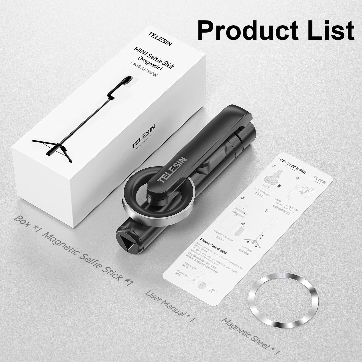 Mini bastone per selfie magnetico per telefono cellulare Magesafe Bluetooth in lega di alluminio con treppiede