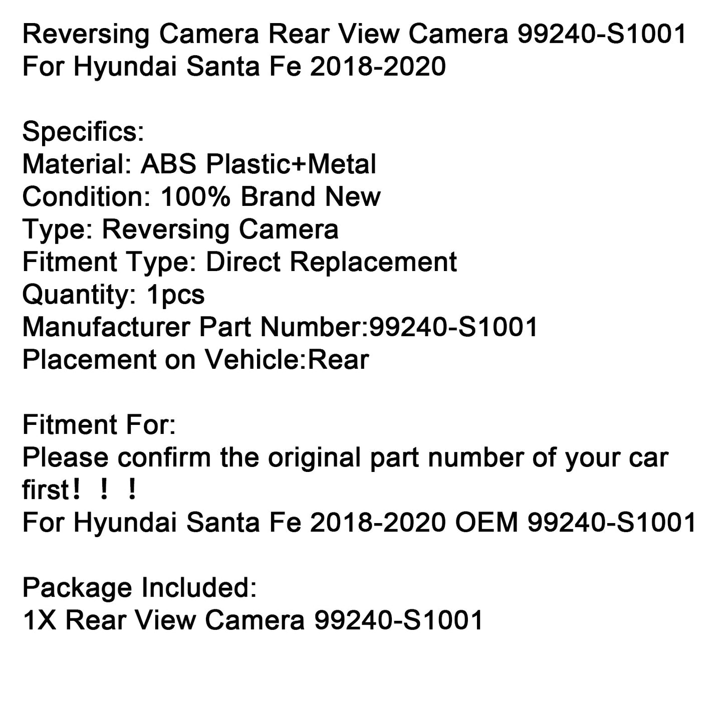 Telecamera per la retromarcia Hyundai Santa Fe 2018-2020 99240-S1001