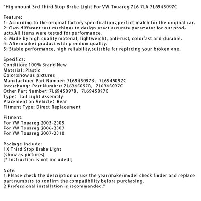 Luce freno 3° terzo stop Highmount per VW Touareg 7L6 7LA 7L6945097C