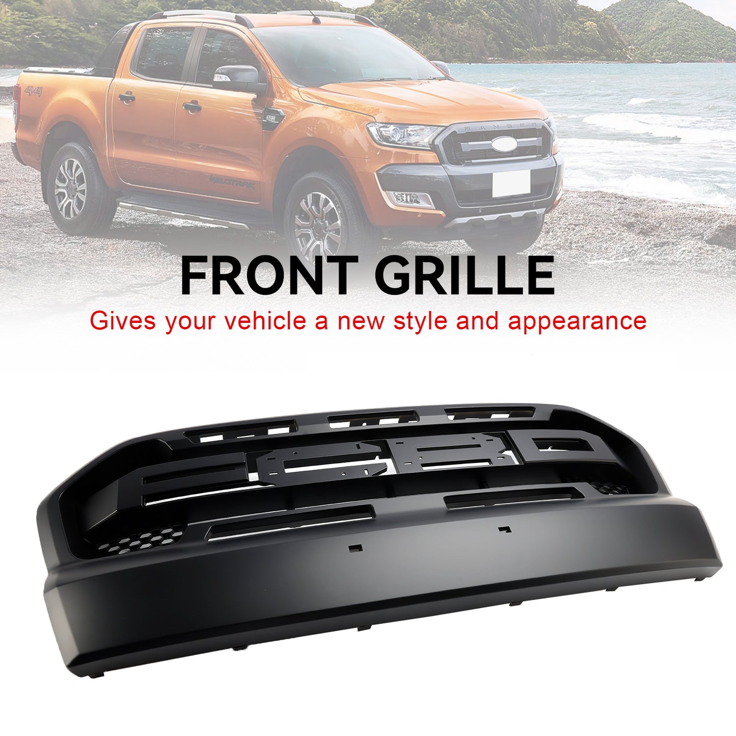 Matt Black Ranger Raccer Raptor Style Front Bumper Grill per Ford Ranger 2015-2019 T7