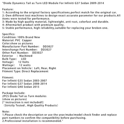 Modulo LED di direzione posteriore a diodo dinamico Infiniti G37 Sedan 2008-2014 DD3027