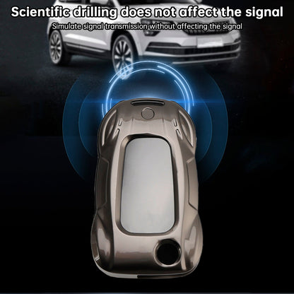 Custodia grigia in lega di zinco e pelle per chiave auto VW Polo Skoda