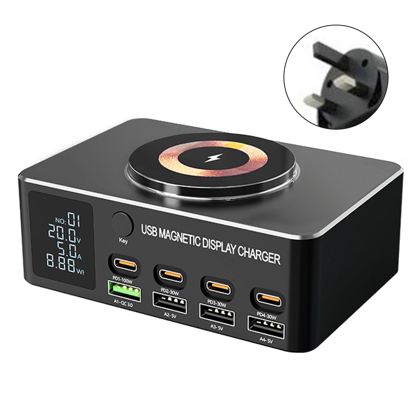Caricabatterie USB multiporta intelligente per notebook PD100W, caricabatteria rapido da 140 W, Regno Unito