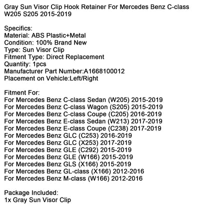 Gancio di fissaggio per aletta parasole grigia per Mercedes Benz Classe C W205 S205 2015-2019
