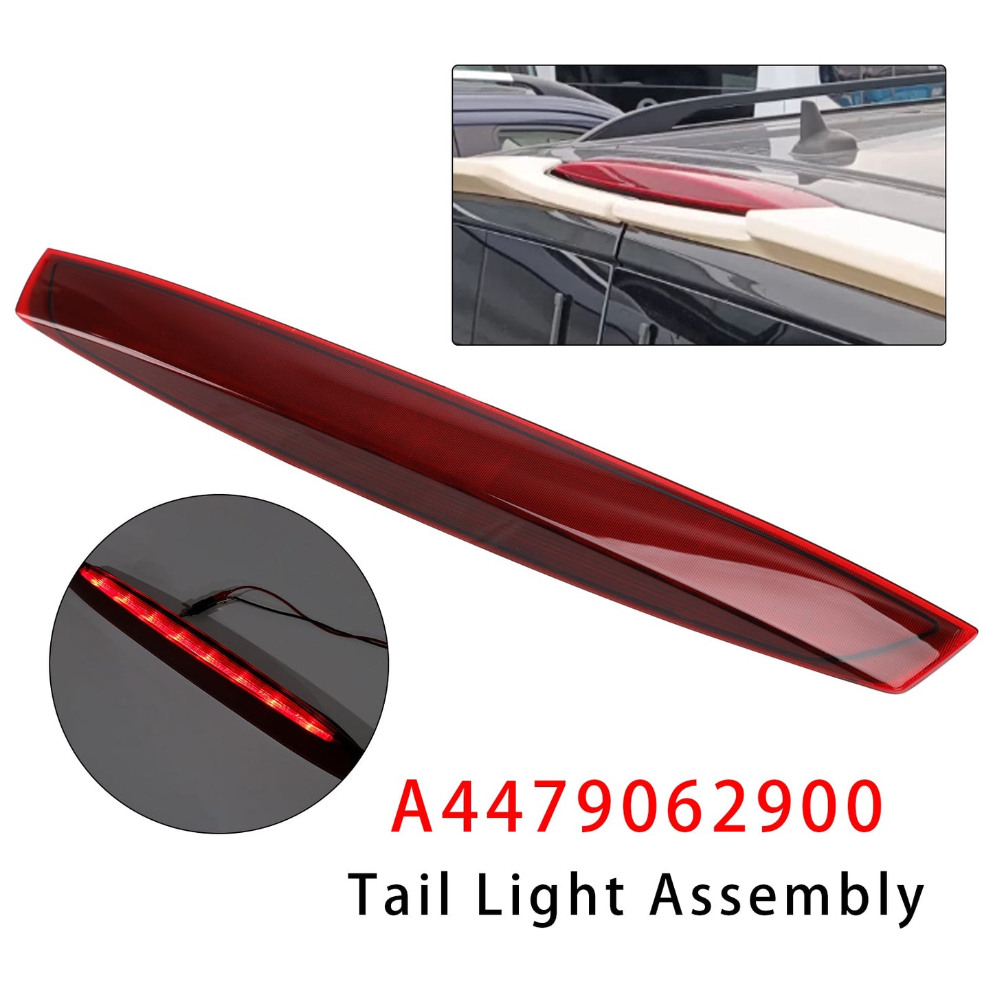 Terza luce di stop per Mercedes Vito (W447) modelli 2014-2020 con portellone posteriore, colore rosso.