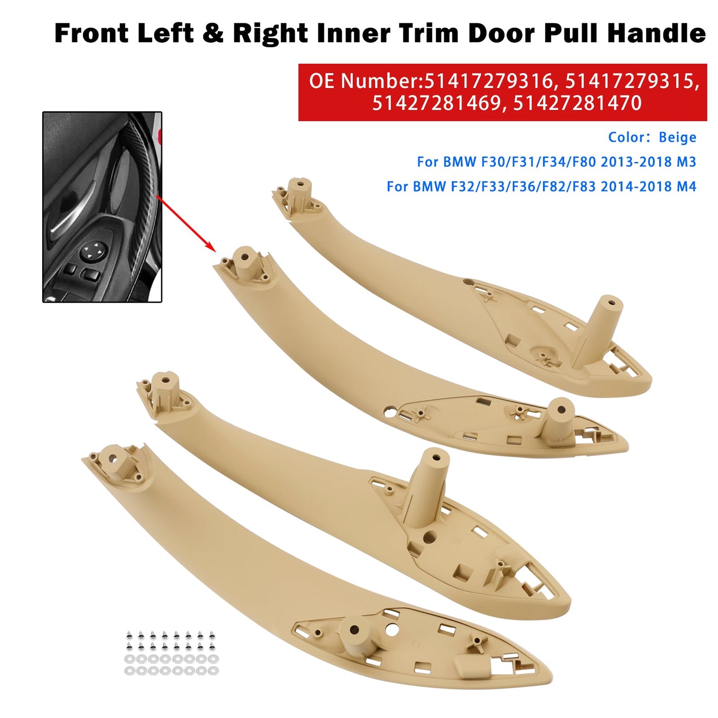 Maniglia interna per portiera beige 4 pezzi per BMW F30 F80 F31 F32 F33 F35 M3