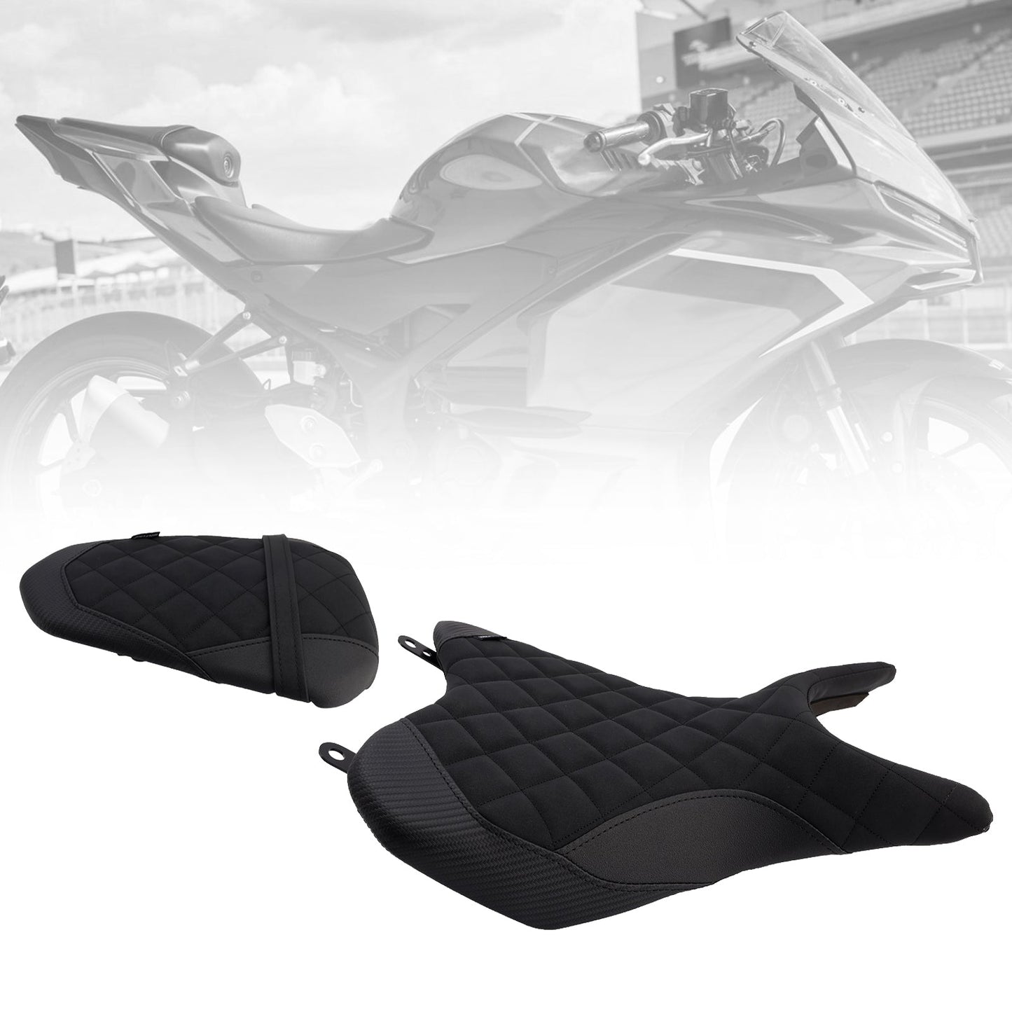 2025 - Per Yamaha Yzf-R3 2025 - Mt-03 Cuscino posteriore per sedile conducente e passeggero, nero