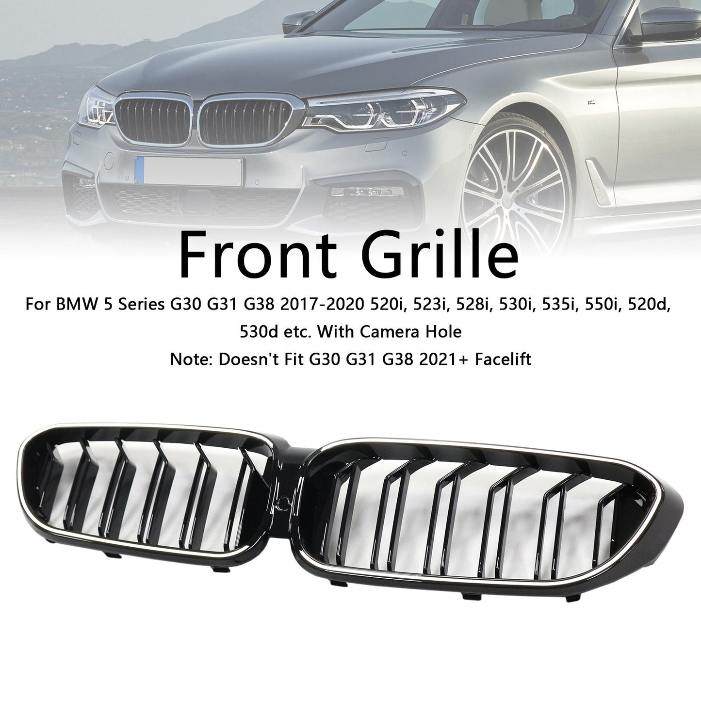 Griglia anteriore a doppio rene BMW Serie 5 G30 G31 2017-2020, nero lucido