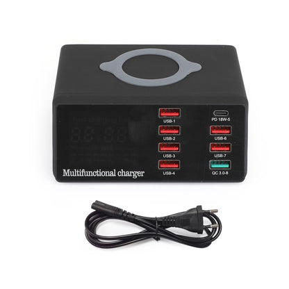 100W 8 Port USB QC3.0 PD Caricatore veloce Wireless Charging Station EU Plug
