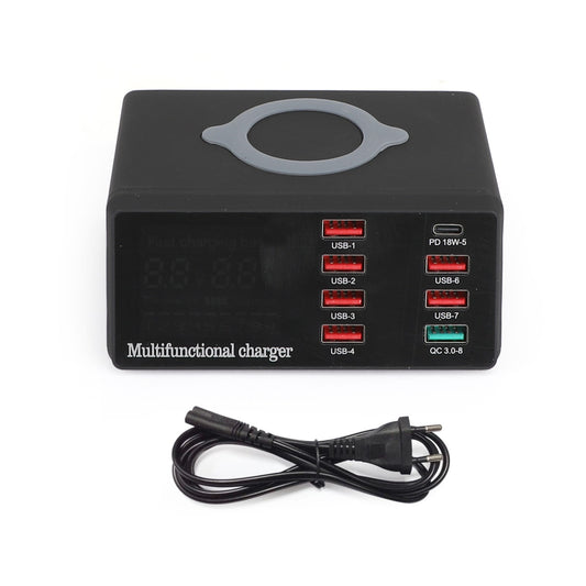 100W 8 Port USB QC3.0 PD Caricatore veloce Wireless Charging Station EU Plug