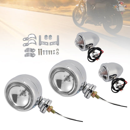 Faro fendinebbia cromato personalizzato per moto #D19 per Bobber Chopper da corsa