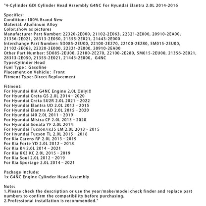 Gruppo testata GDI a 4 cilindri G4NC per Hyundai Elantra 2.0L 2014-2016
