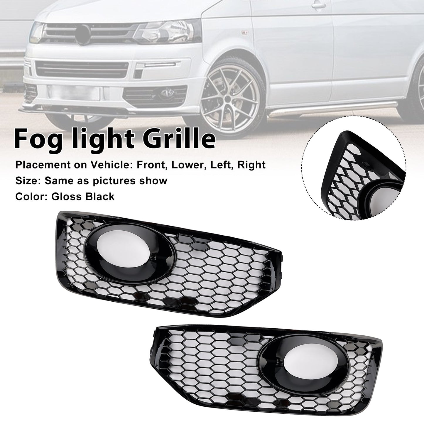 Griglia di copertura della luce fendinebbia S-line VW T5 T5.1 2010-2015, nero lucido