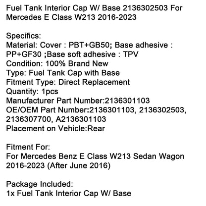 Tappo interno del serbatoio del carburante con base per Mercedes Classe E W213 2016-2023 2136302503