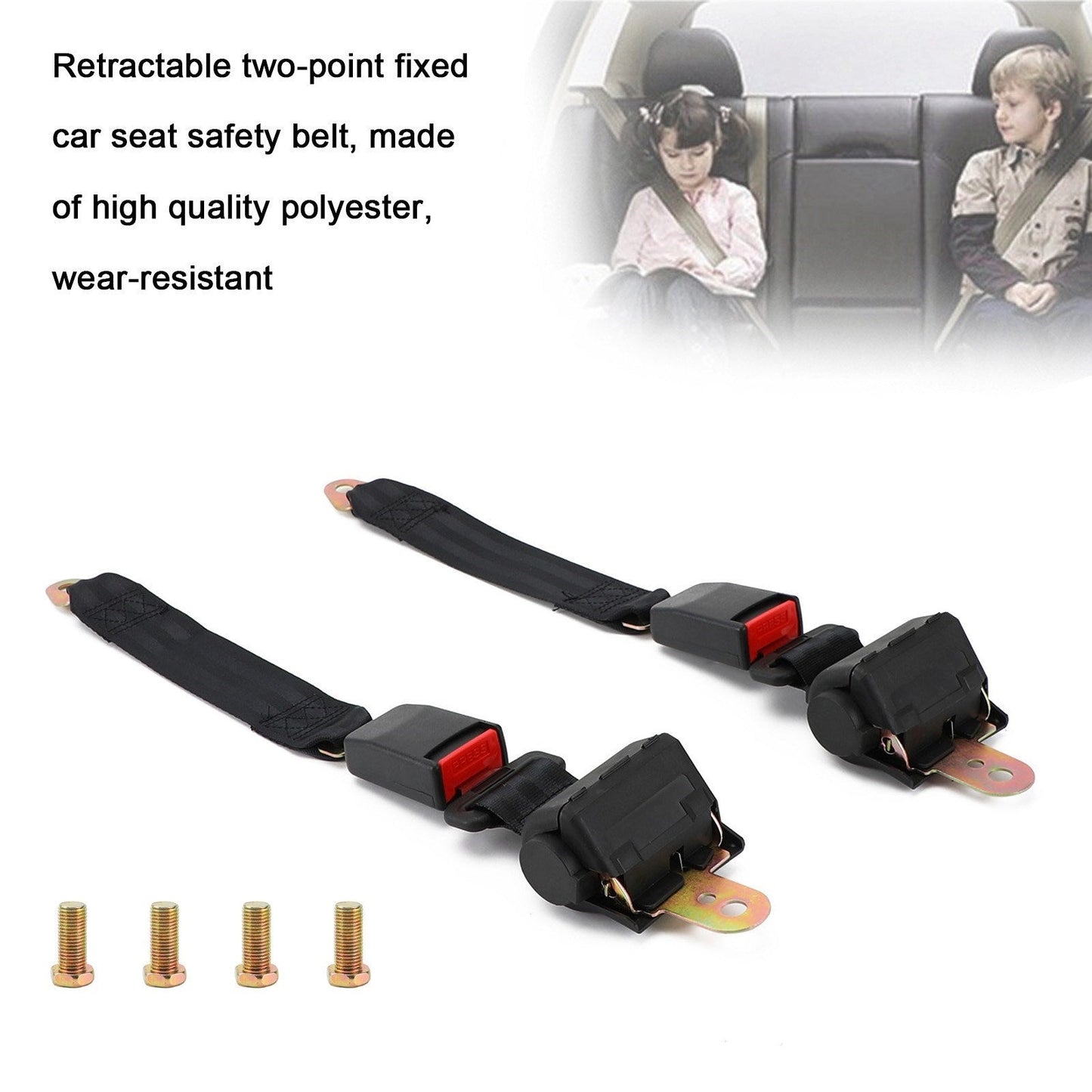 Cintura di Sicurezza Auto 2 Punti Retrattile Regolabile 120cm Colore Nero (Set da 2)