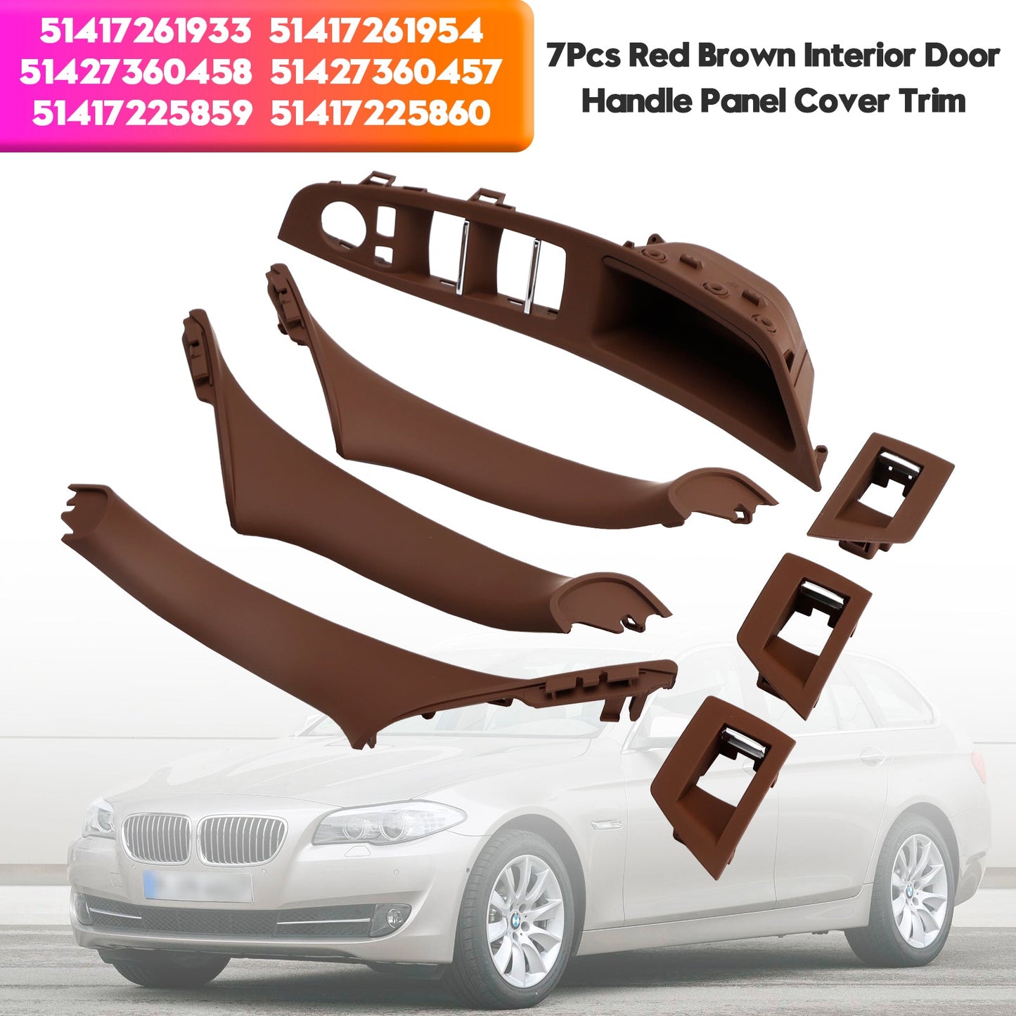 7x Maniglia interna per pannello porta rosso-marrone per BMW Serie 5 F10 F11 10-16