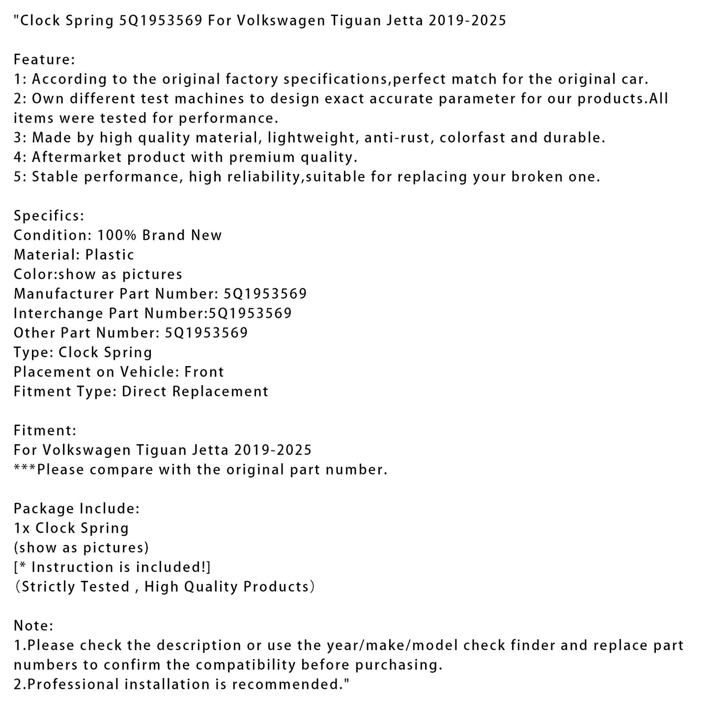 Molla dell'orologio Volkswagen Tiguan Jetta 2019-2025 5Q1953569