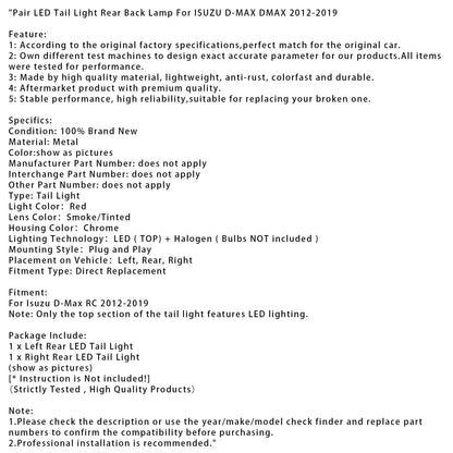 Coppia di fanali posteriori a LED per ISUZU D-MAX DMAX 2012-2019