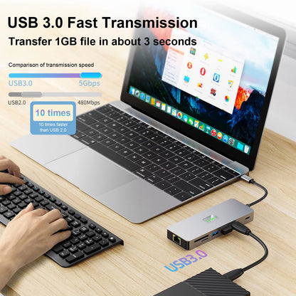 11 in 1 TYPE-C a RJ45 Gigabit USB3.0 HDMI VGA Audio USB-C dati SD/TF PD100W