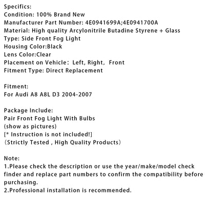 Audi A8 D3 2004-2007 Coppia fendinebbia paraurti anteriore laterale 4E0941700A