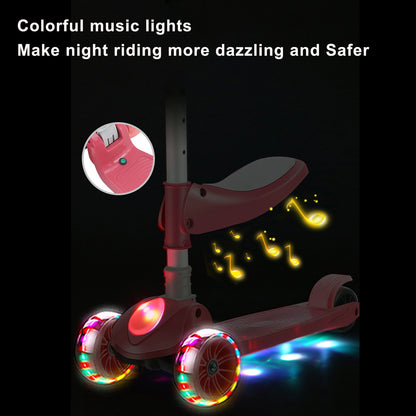 2-in-1 bambini scooter pieghevole seduta luce 3 ruote regolabile pieghevole barra blu/rosa