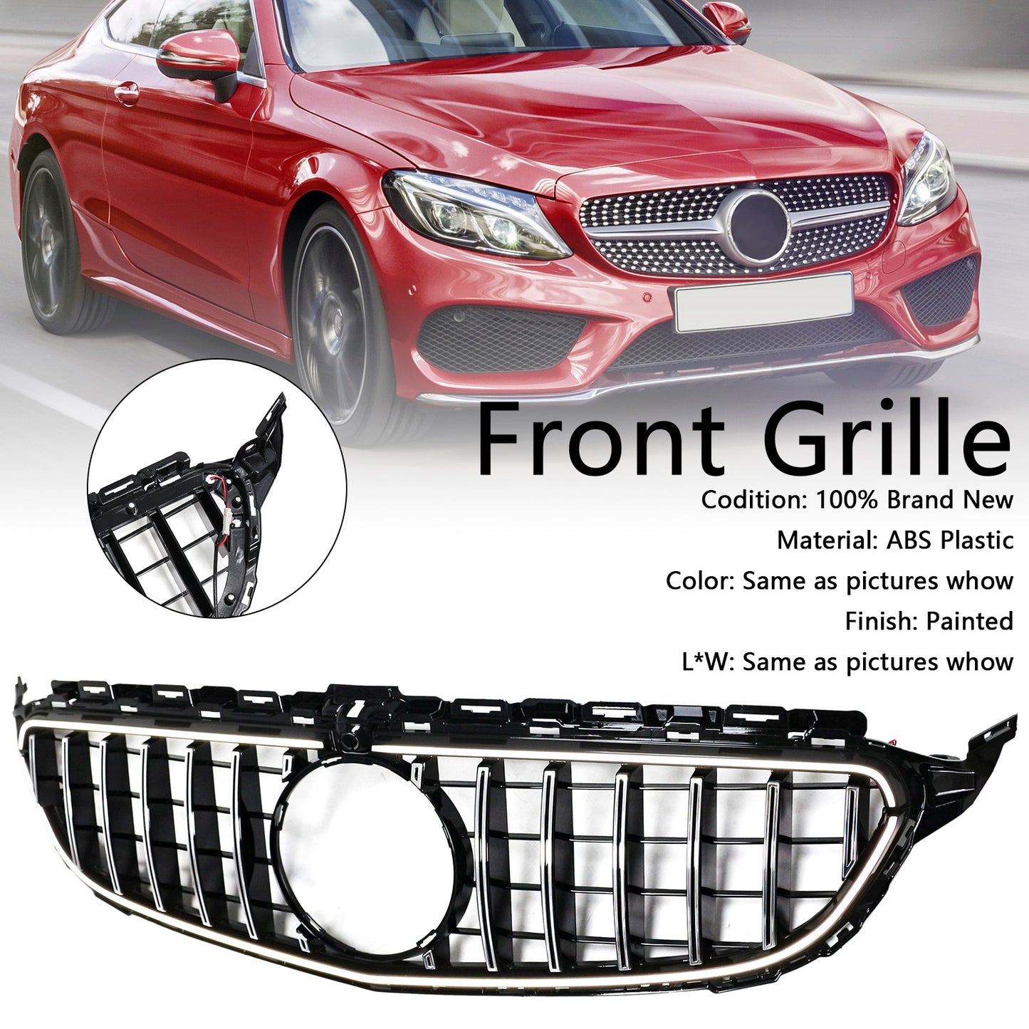Per Mercedes W205 C250 C300 2015-2021 W/LED Griglia paraurti anteriore cromata