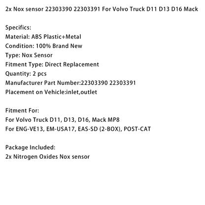 Volvo Truck D11, D13, D16, Mack MP8 2x sensore Nox 22303390 22303391