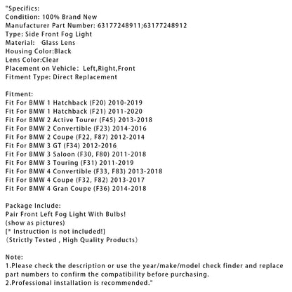 Coppia di fendinebbia anteriori con lampadine per BMW F20 F21 F30 F31 F80 2011-2019