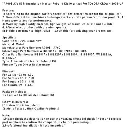 Kit di revisione generale della trasmissione principale Tundra 4.6L 2009-2011 A760E A761E
