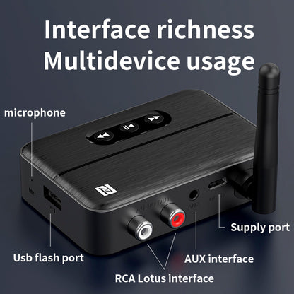 Ricevitore audio Bluetooth 5.4 NFC, amplificatore AUX/RCA, unità flash USB per riprodurre musica