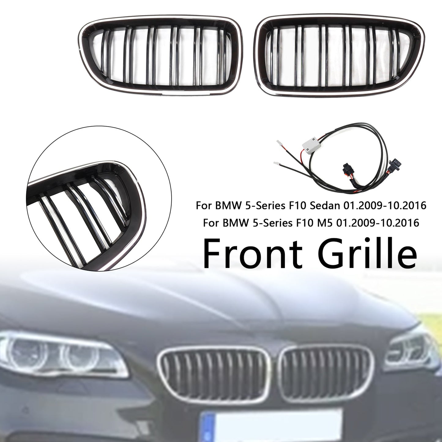 11.2009-02.2017 BMW Serie 5 F11 Touring Rene Paraurti Griglia Griglia Nero Lucido 51137203649 51137203203
