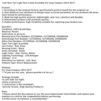 Gruppo ottico posteriore sinistro per Jeep Compass 2014-2017