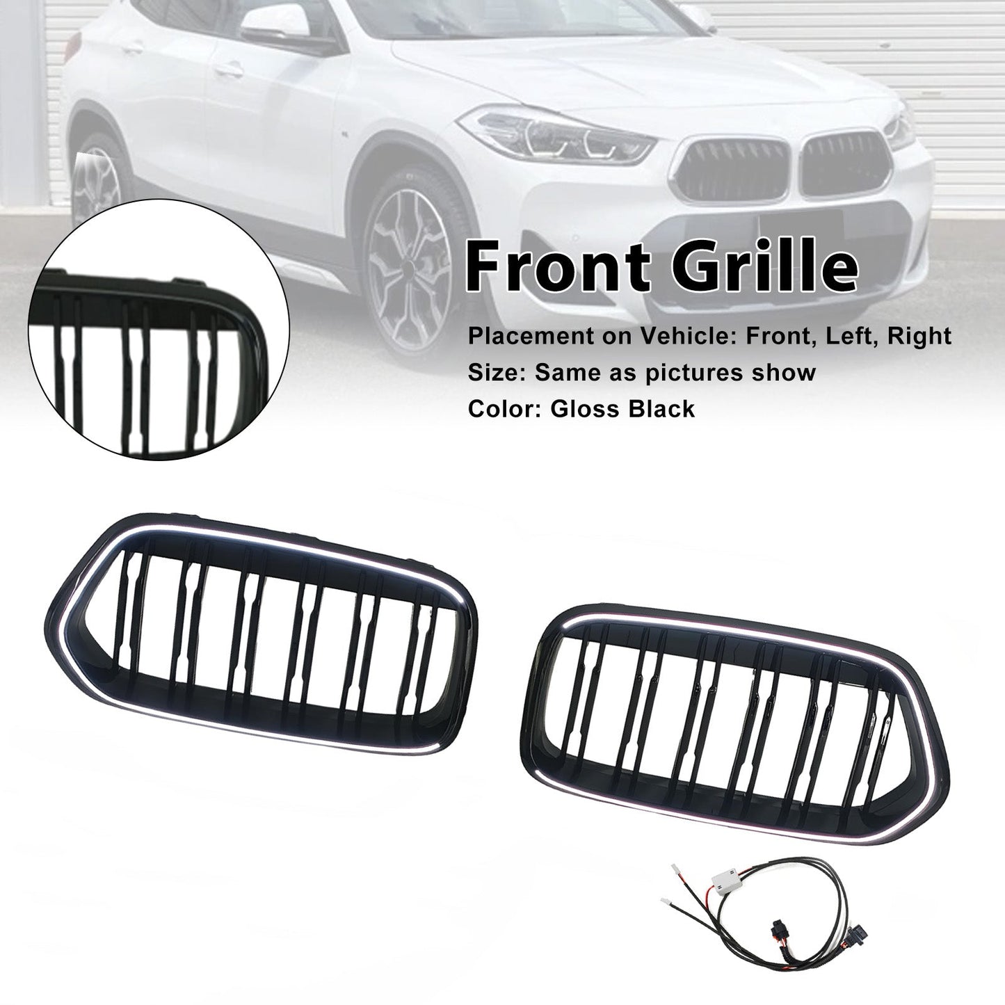 Griglia paraurti anteriore nera a doppia lamella per BMW Serie X2 F39 2018-2023.