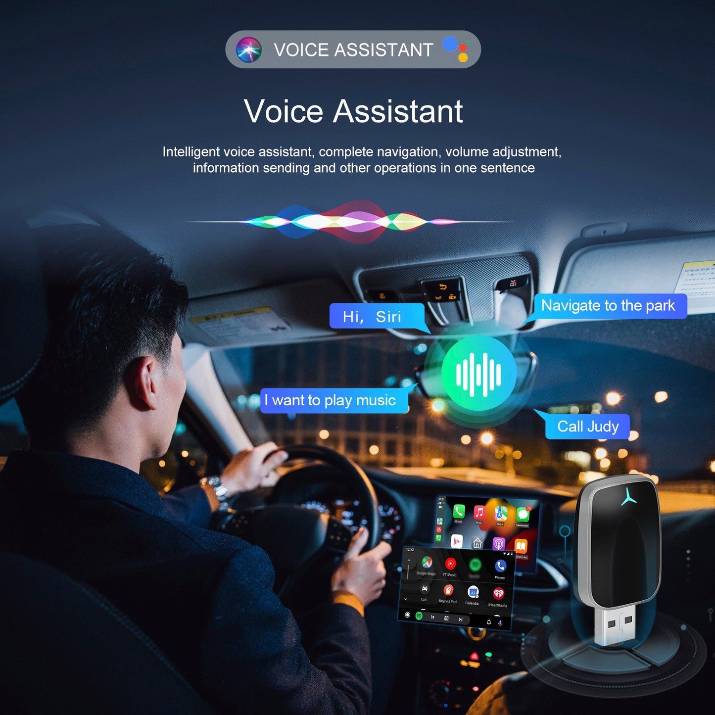 Adattatore wireless Apple Carplay Android Auto per auto con chiavetta USB 2 in 1
