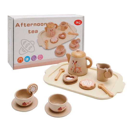 13 pezzi set da tè in legno da cucina occidentale, piatti da cucina giocattolo/set da tè per bambini
