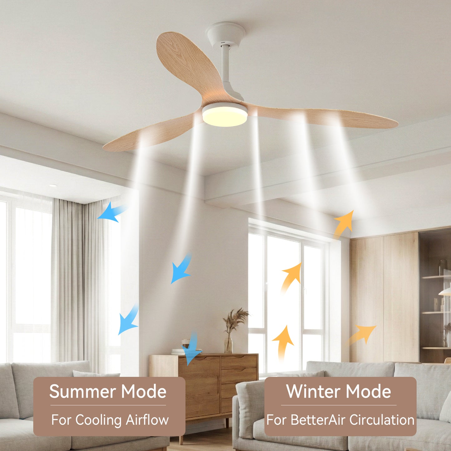 Telecomando Ventilatore moderno 52" con luce 6 velocità Nero-Bianco