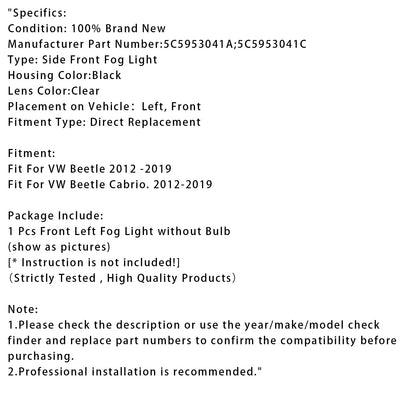 Volkswagen Maggiolino 2012-2019, 1 pezzo, luce di direzione sinistra per paraurti anteriore, 5C5953041A