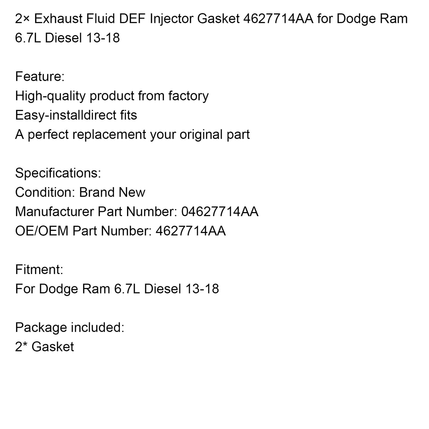 2013-2018 Dodge Ram 6.7L Diesel 2× Guarnizione iniettore DEF fluido di scarico 4627714AA
