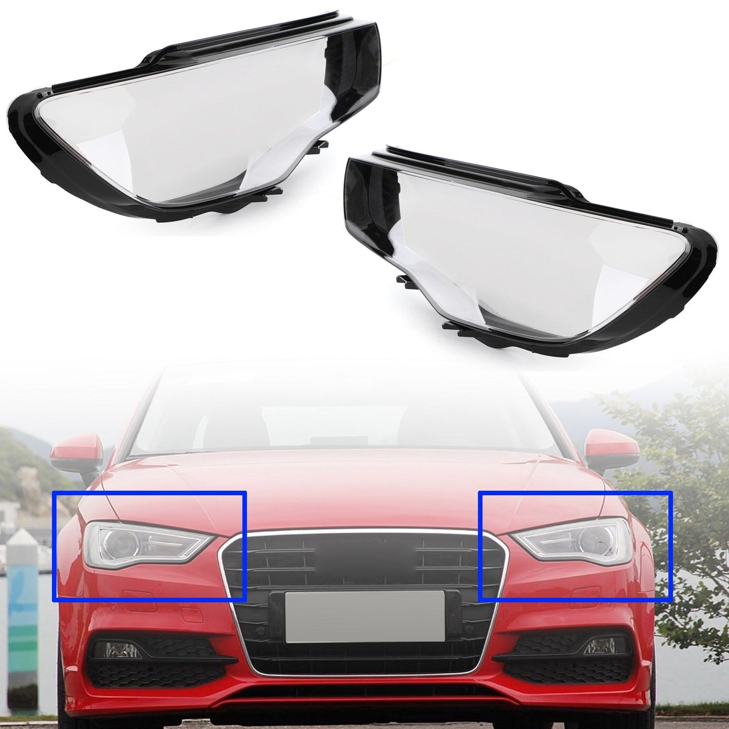 Per Audi A3 2013-2016 Chiaro Copertura faro Lente faro 8V0941004 8V0941003