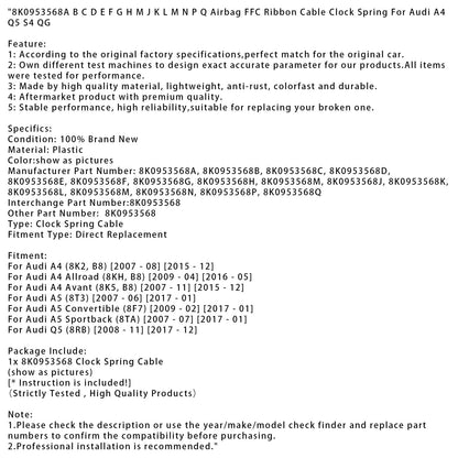 Cavo piatto FFC airbag Audi A4 Avant (8K5, B8) 2007.11-2015.12, molla di ritorno 8K0953568A BCDEFGHMJKLMNPQ