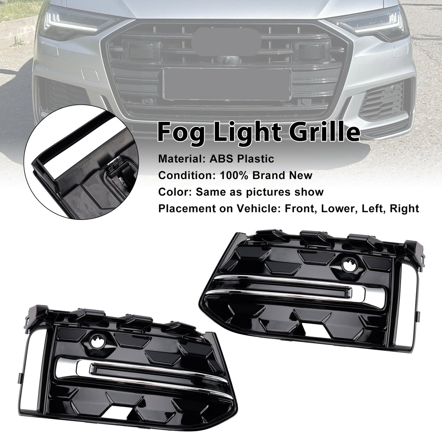 Griglia fendinebbia paraurti anteriore Audi A6 C8PA S-Line S6 2023+, finitura nera cromata