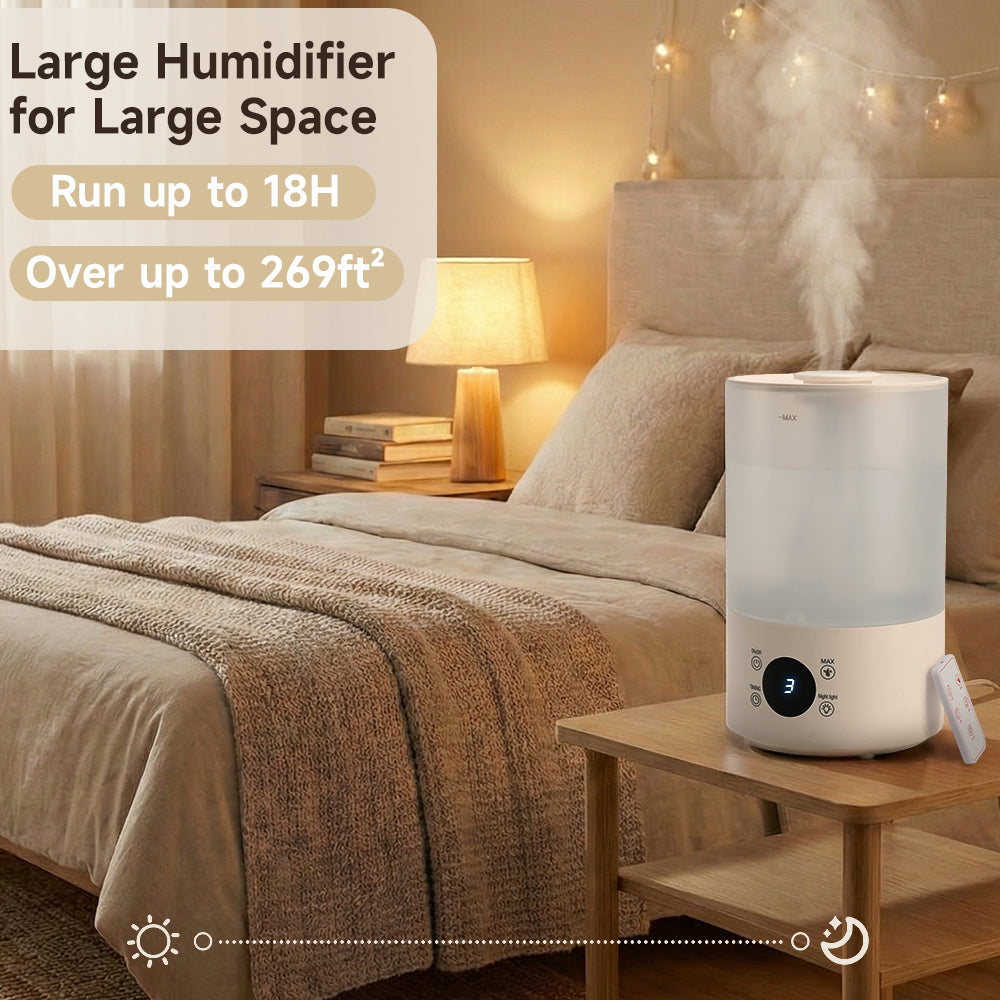 Umidificatore 4L per camera, baby e piante, silenzioso, con ugello a 360°, spegnimento automatico e luce colorata