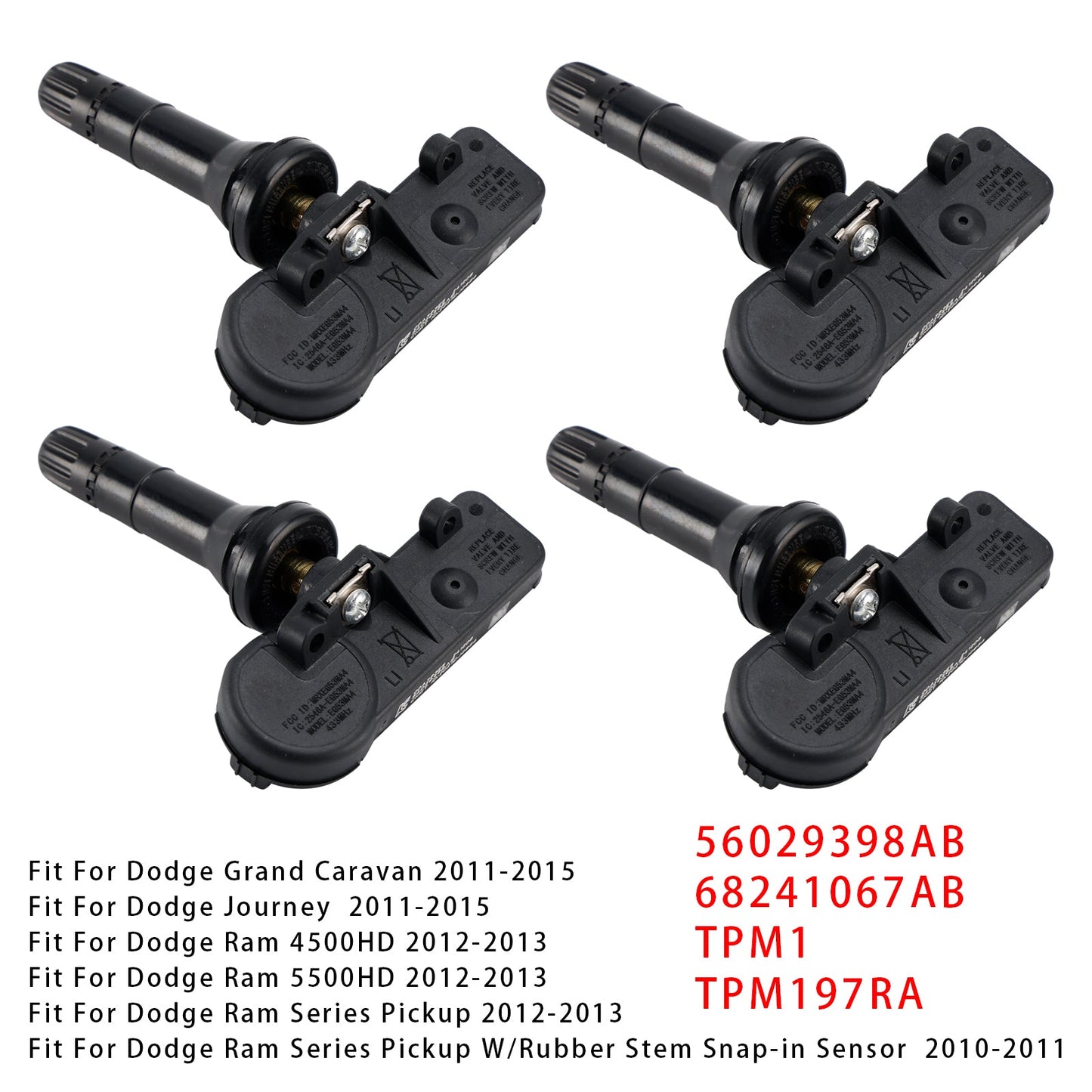 4 sensori di pressione pneumatici TPMS per Dodge Jeep Chrysler RAM 56029398AB