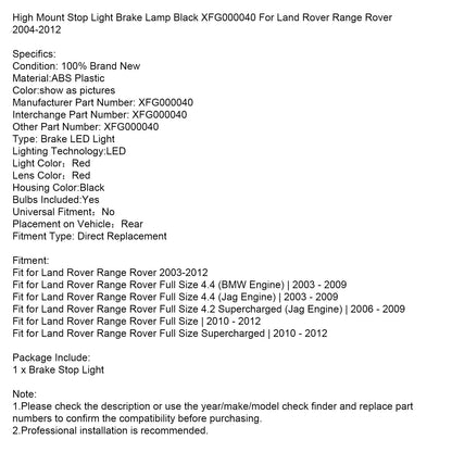 Luce di stop con montaggio alto, luce freno nera XFG000040 per Land Rover Range Rover