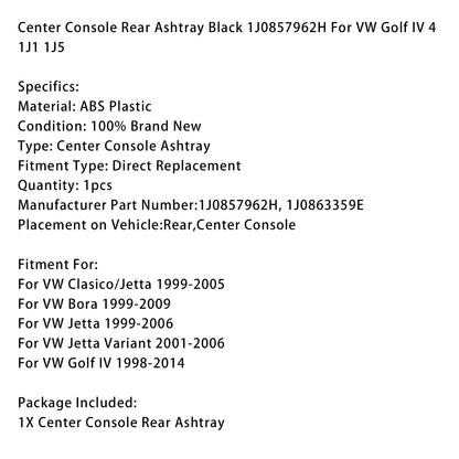 Posacenere posteriore per console centrale nero 1J0857962H per VW Golf IV 4 1J1 1J5